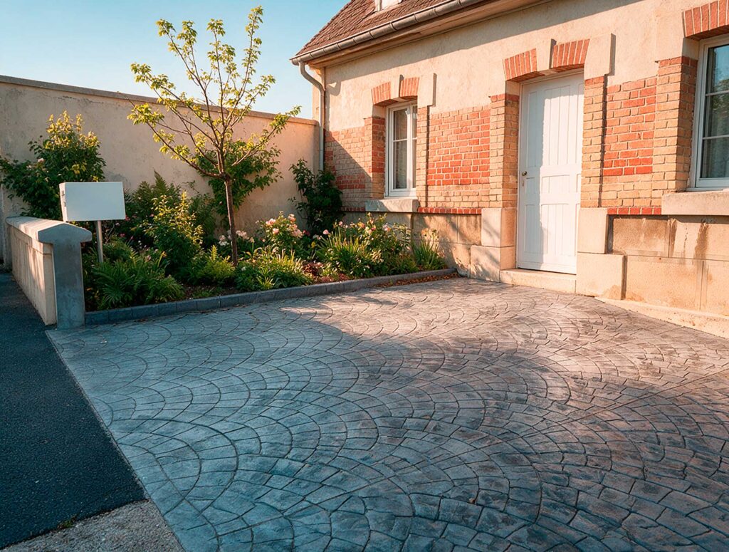 Cour de maison champenoise en béton imprimé