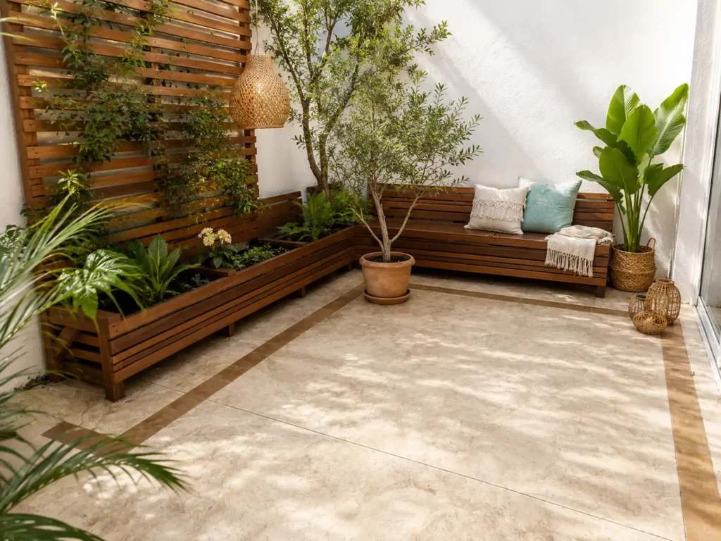 Terrasse en béton imprimé aspect pierre réalisée par AG-BAT près de Reims