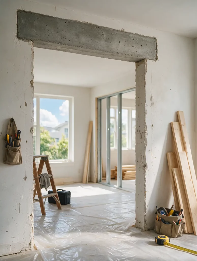 Ouverture de mur porteur avec linteau en béton