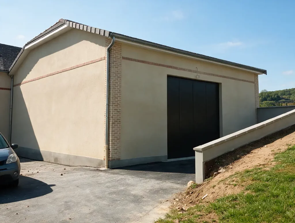 Façade rénovée avec enduit et rejointoiement des briques