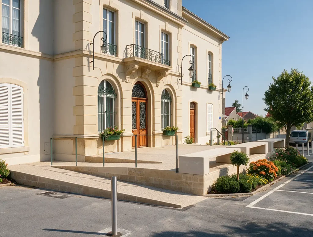 Parvis de mairie en béton désactivé