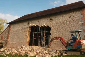 Ouverture avec clé de voûte en briques conservée
