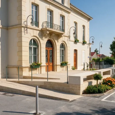 Parvis de mairie en béton désactivé